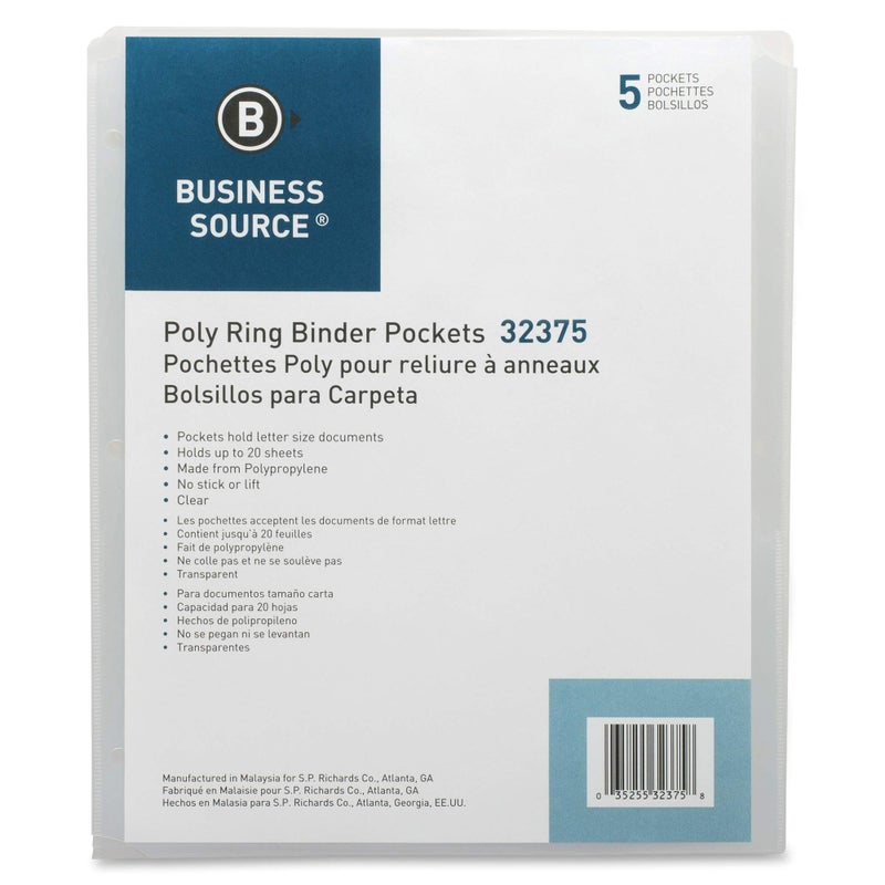 Business Source Binder Pockets - Pack of 5, Clear (32375) - Image 2